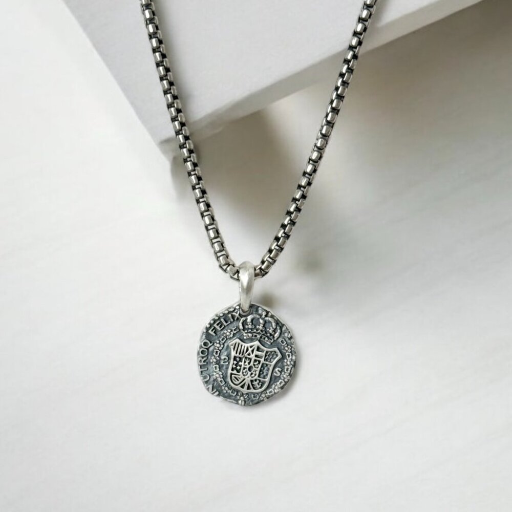 David Yurman Shipwreck Coin Amulet Sterling Silver for Men With Box Chain 20”